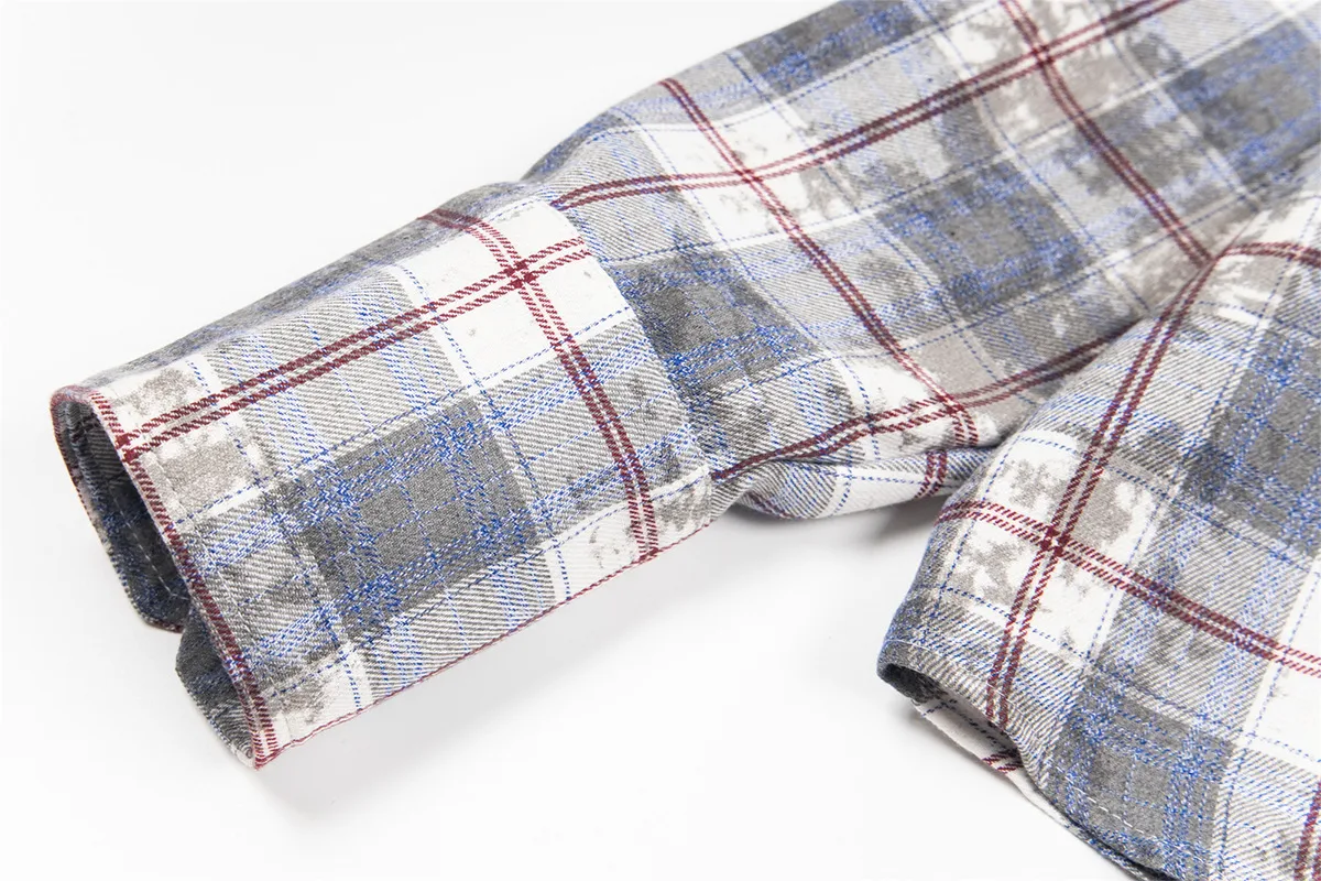 Jiayiku Men's  Spring American Retro Cleanfit Paid Embroidered Plaid Shirt Antique Style Shirt display picture 14