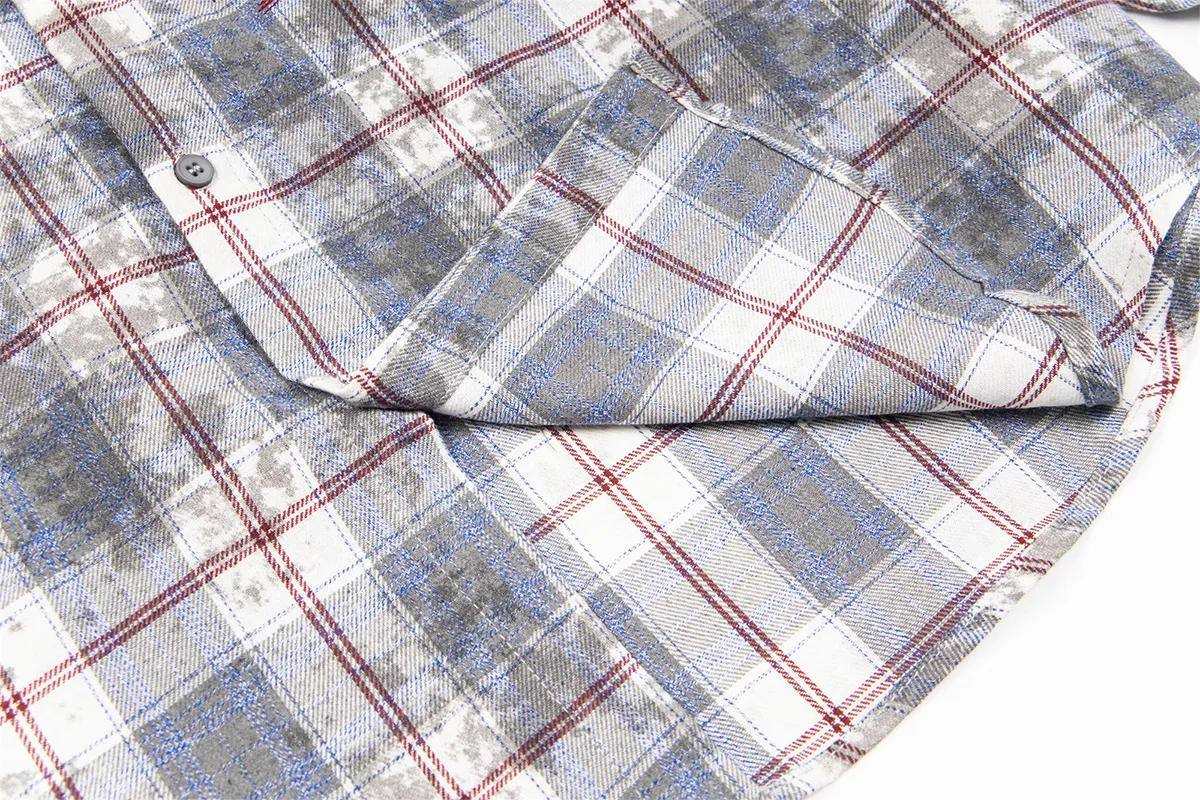Jiayiku Men's  Spring American Retro Cleanfit Paid Embroidered Plaid Shirt Antique Style Shirt display picture 15