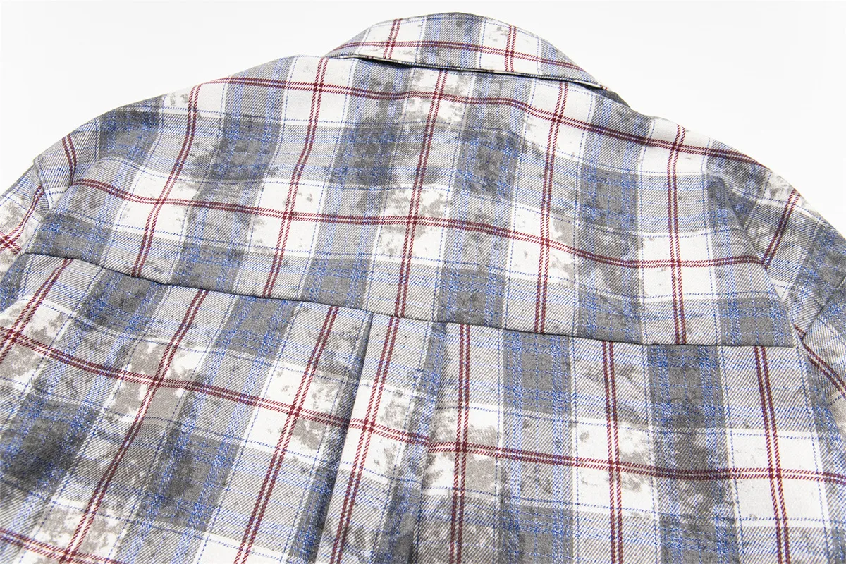 Jiayiku Men's  Spring American Retro Cleanfit Paid Embroidered Plaid Shirt Antique Style Shirt display picture 16