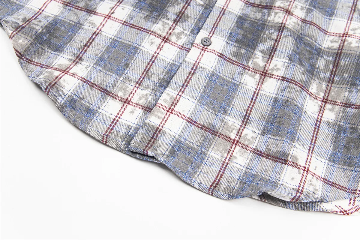 Jiayiku Men's  Spring American Retro Cleanfit Paid Embroidered Plaid Shirt Antique Style Shirt display picture 17
