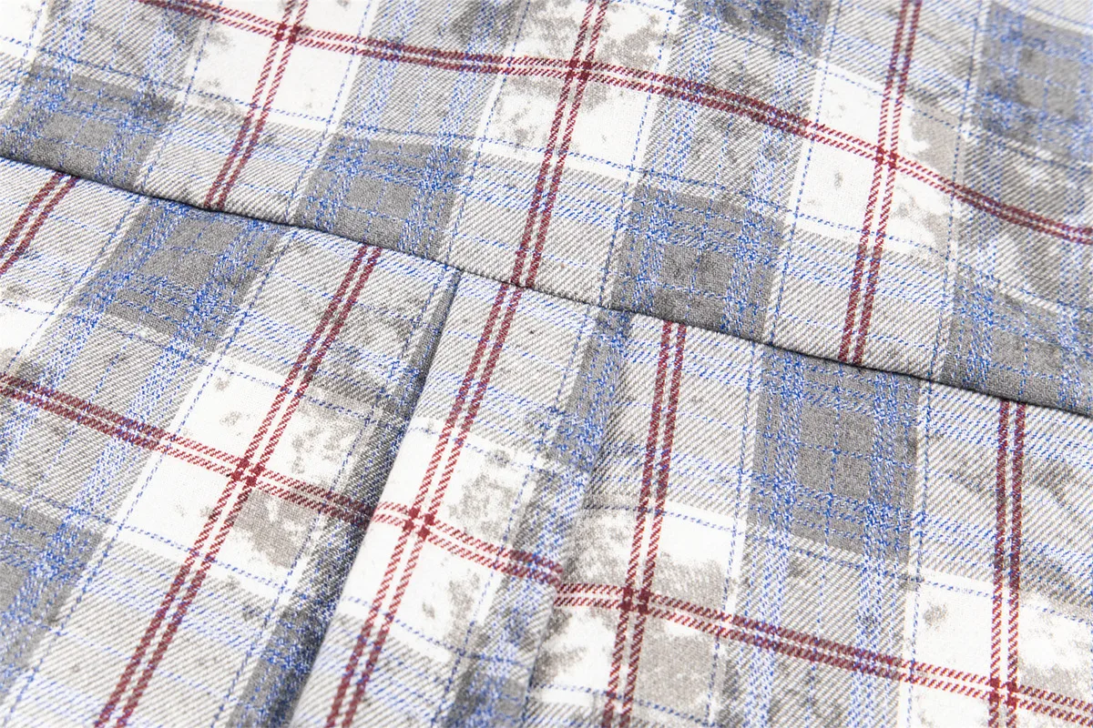 Jiayiku Men's  Spring American Retro Cleanfit Paid Embroidered Plaid Shirt Antique Style Shirt display picture 18