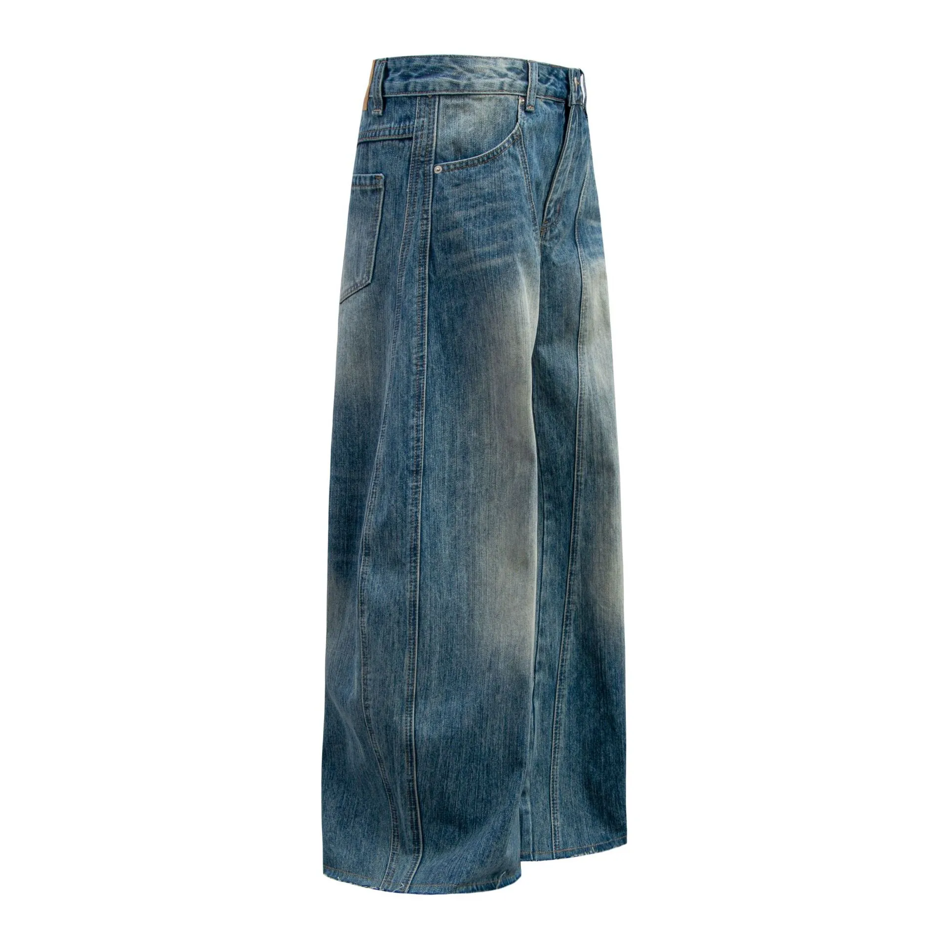Jiayi Library Men's  American Vintage Washed Jeans Loose Profile Men's And Women's Vibe Scimitar Wide Leg Pants display picture 5
