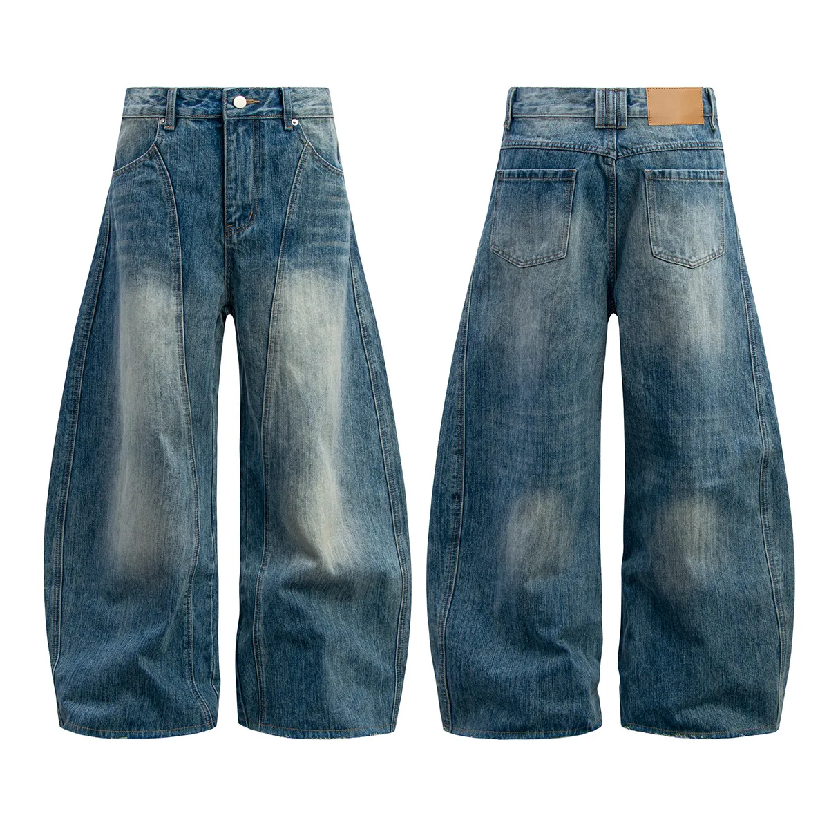 Jiayi Library Men's  American Vintage Washed Jeans Loose Profile Men's And Women's Vibe Scimitar Wide Leg Pants display picture 2