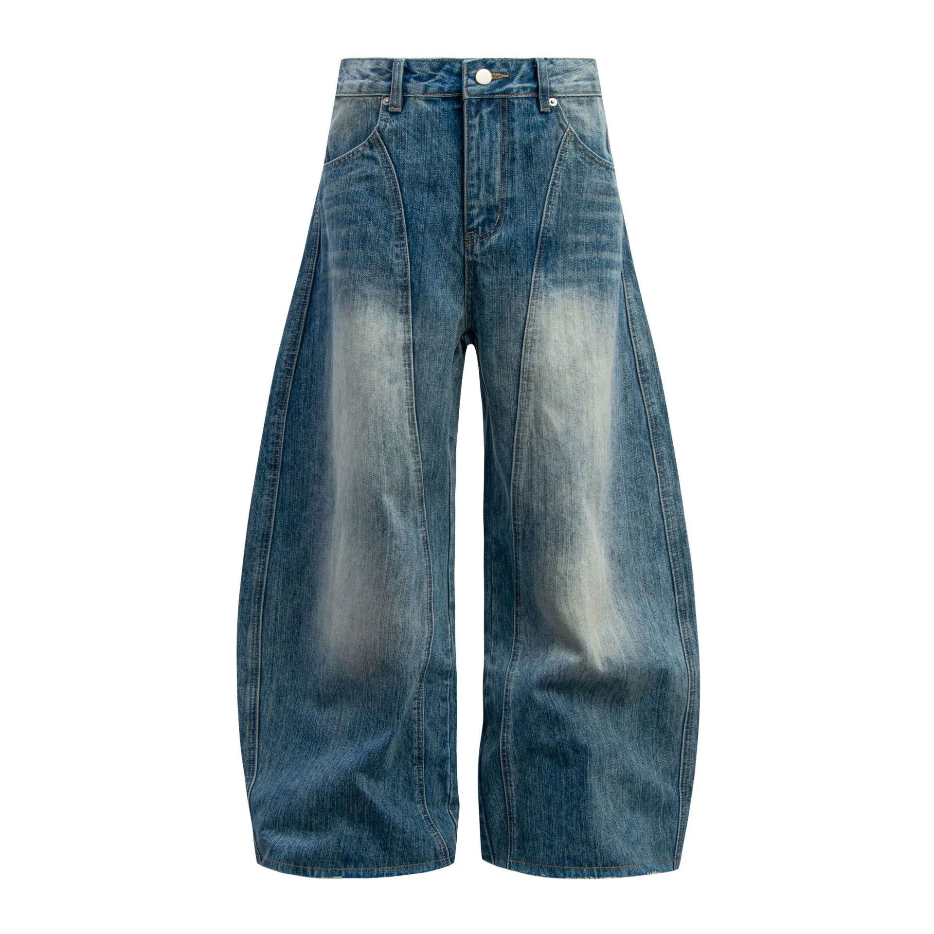 Jiayi Library Men's  American Vintage Washed Jeans Loose Profile Men's And Women's Vibe Scimitar Wide Leg Pants display picture 3