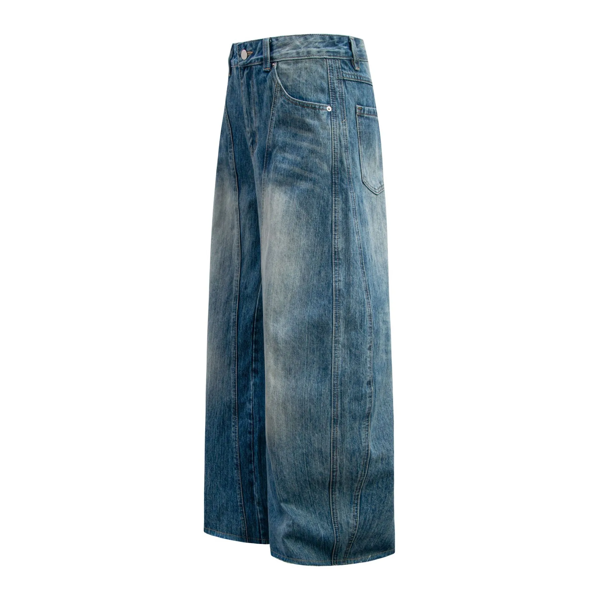 Jiayi Library Men's  American Vintage Washed Jeans Loose Profile Men's And Women's Vibe Scimitar Wide Leg Pants display picture 6