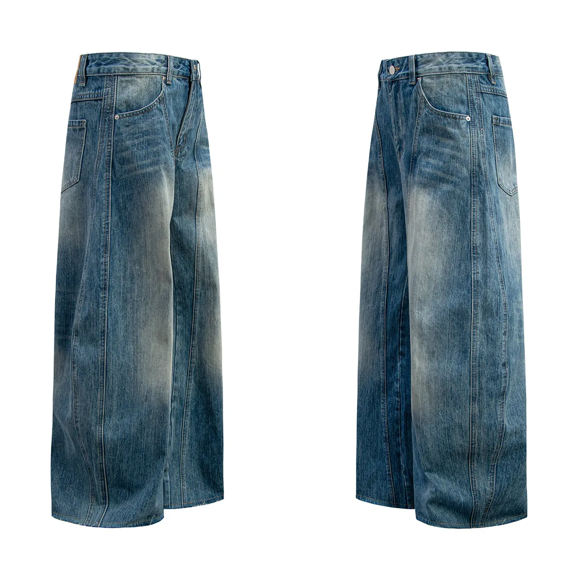 Jiayi Library Men's  American Vintage Washed Jeans Loose Profile Men's And Women's Vibe Scimitar Wide Leg Pants display picture 7