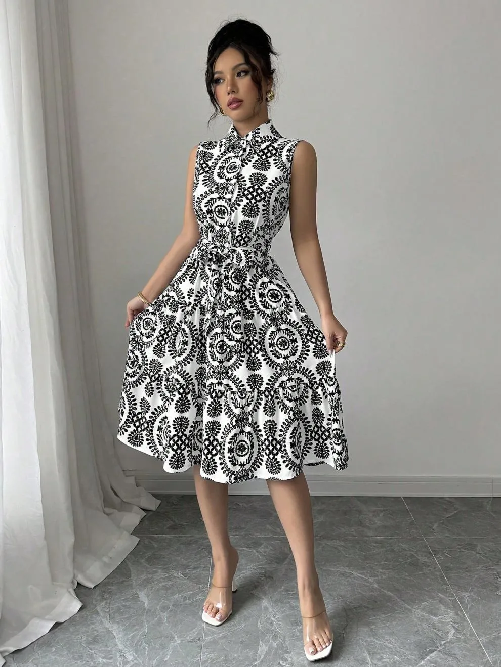 Wholesale Women's Elegant Streetwear Printing Casual Holiday Daily Turndown Sleeveless Sheath Dress display picture 2