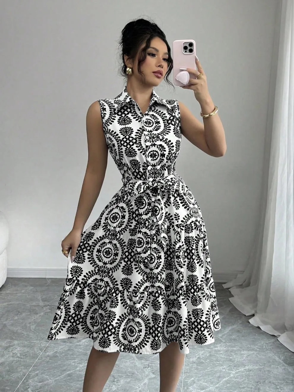 Wholesale Women's Elegant Streetwear Printing Casual Holiday Daily Turndown Sleeveless Sheath Dress display picture 3