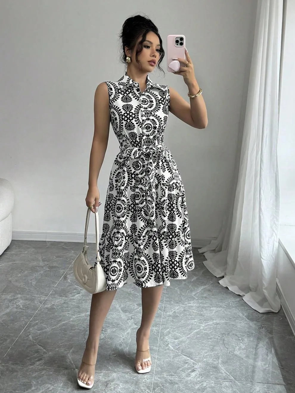 Wholesale Women's Elegant Streetwear Printing Casual Holiday Daily Turndown Sleeveless Sheath Dress display picture 4