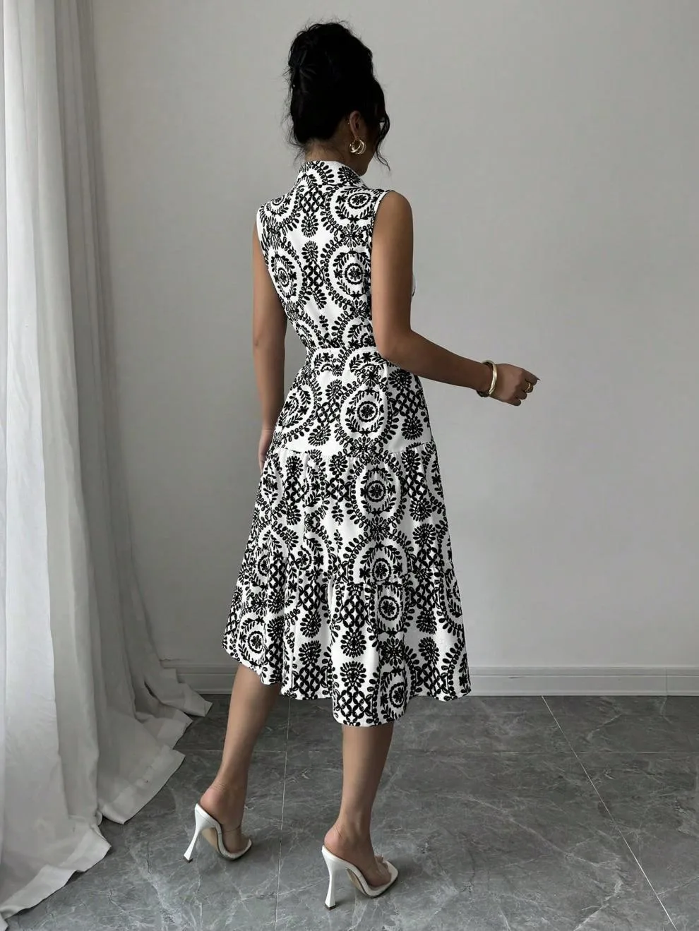Wholesale Women's Elegant Streetwear Printing Casual Holiday Daily Turndown Sleeveless Sheath Dress display picture 5