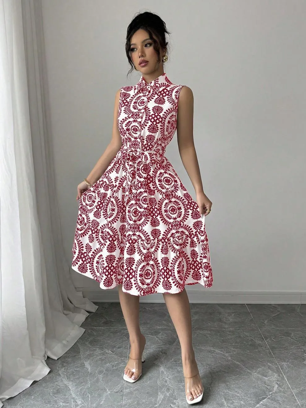 Wholesale Women's Elegant Streetwear Printing Casual Holiday Daily Turndown Sleeveless Sheath Dress display picture 6