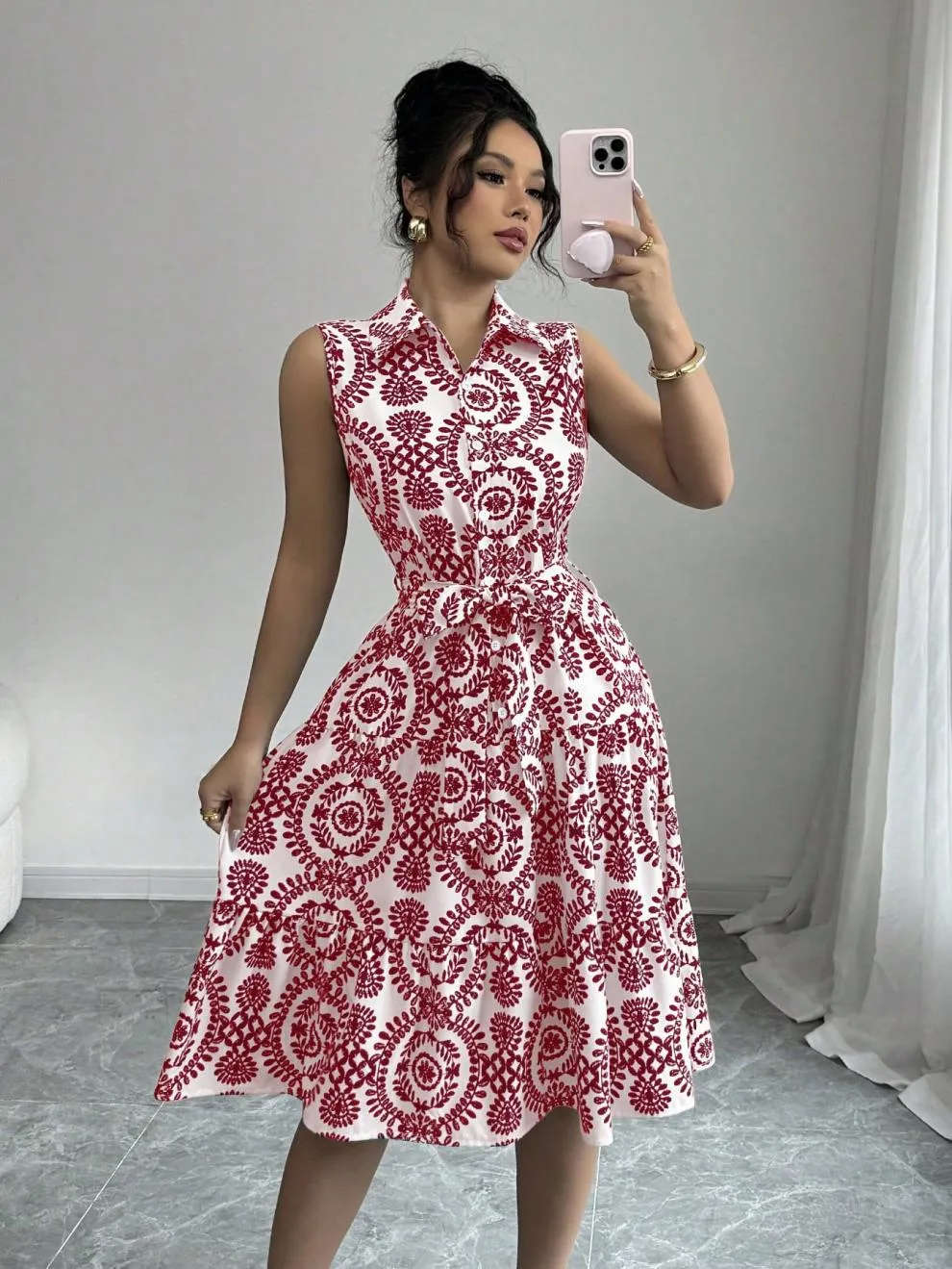 Wholesale Women's Elegant Streetwear Printing Casual Holiday Daily Turndown Sleeveless Sheath Dress display picture 7