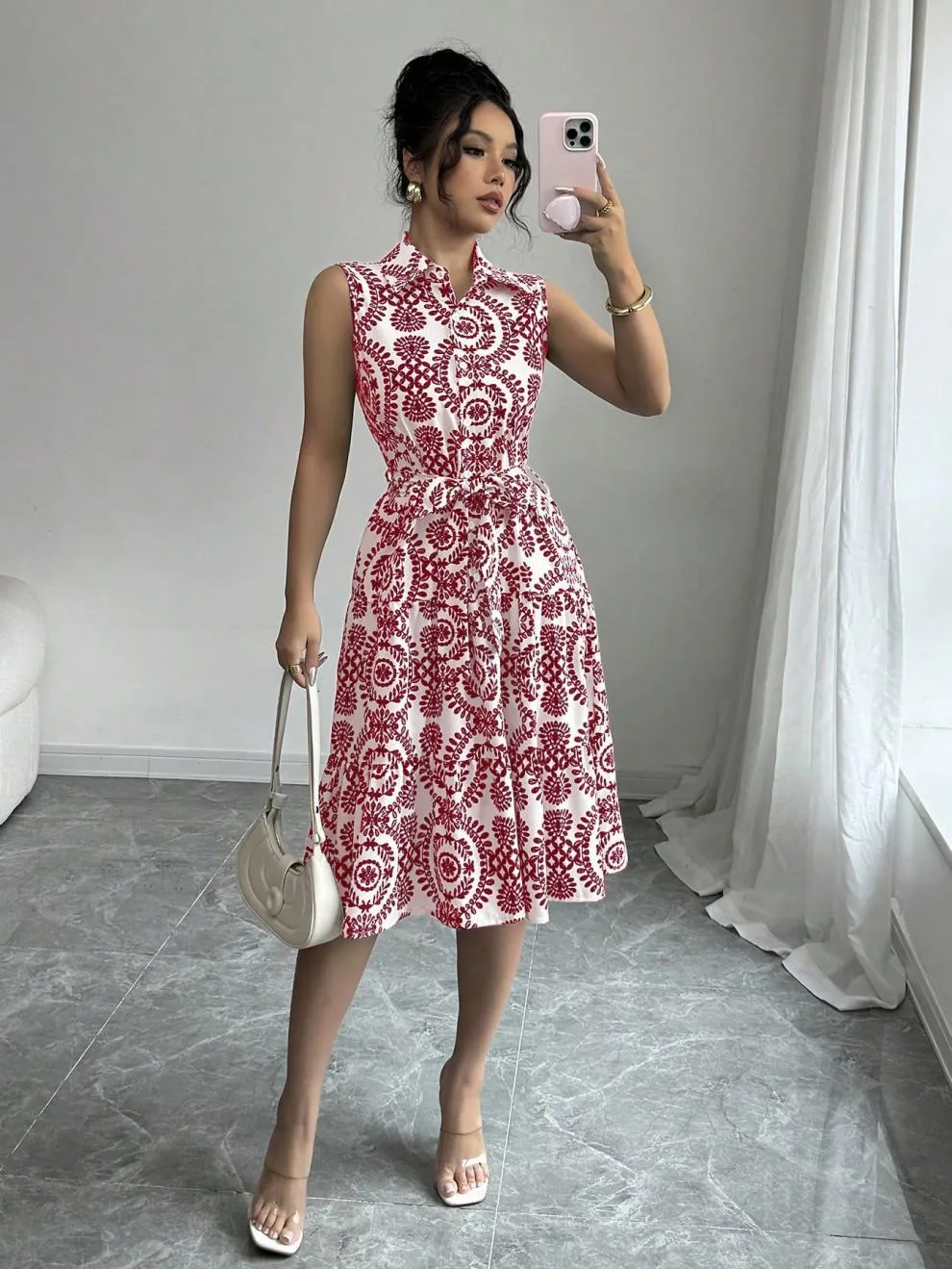 Wholesale Women's Elegant Streetwear Printing Casual Holiday Daily Turndown Sleeveless Sheath Dress display picture 8