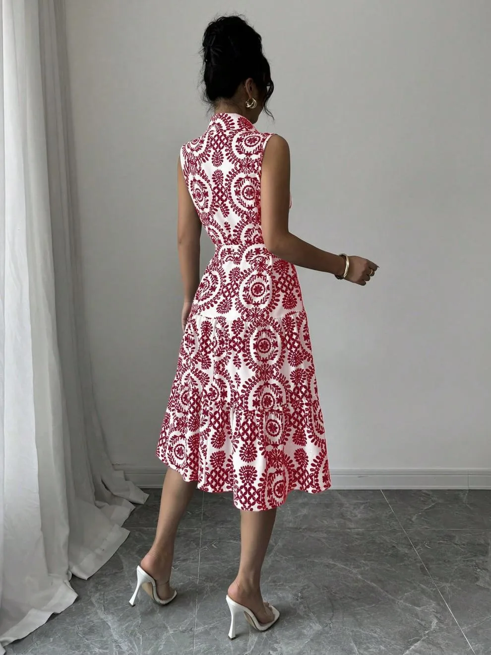 Wholesale Women's Elegant Streetwear Printing Casual Holiday Daily Turndown Sleeveless Sheath Dress display picture 9