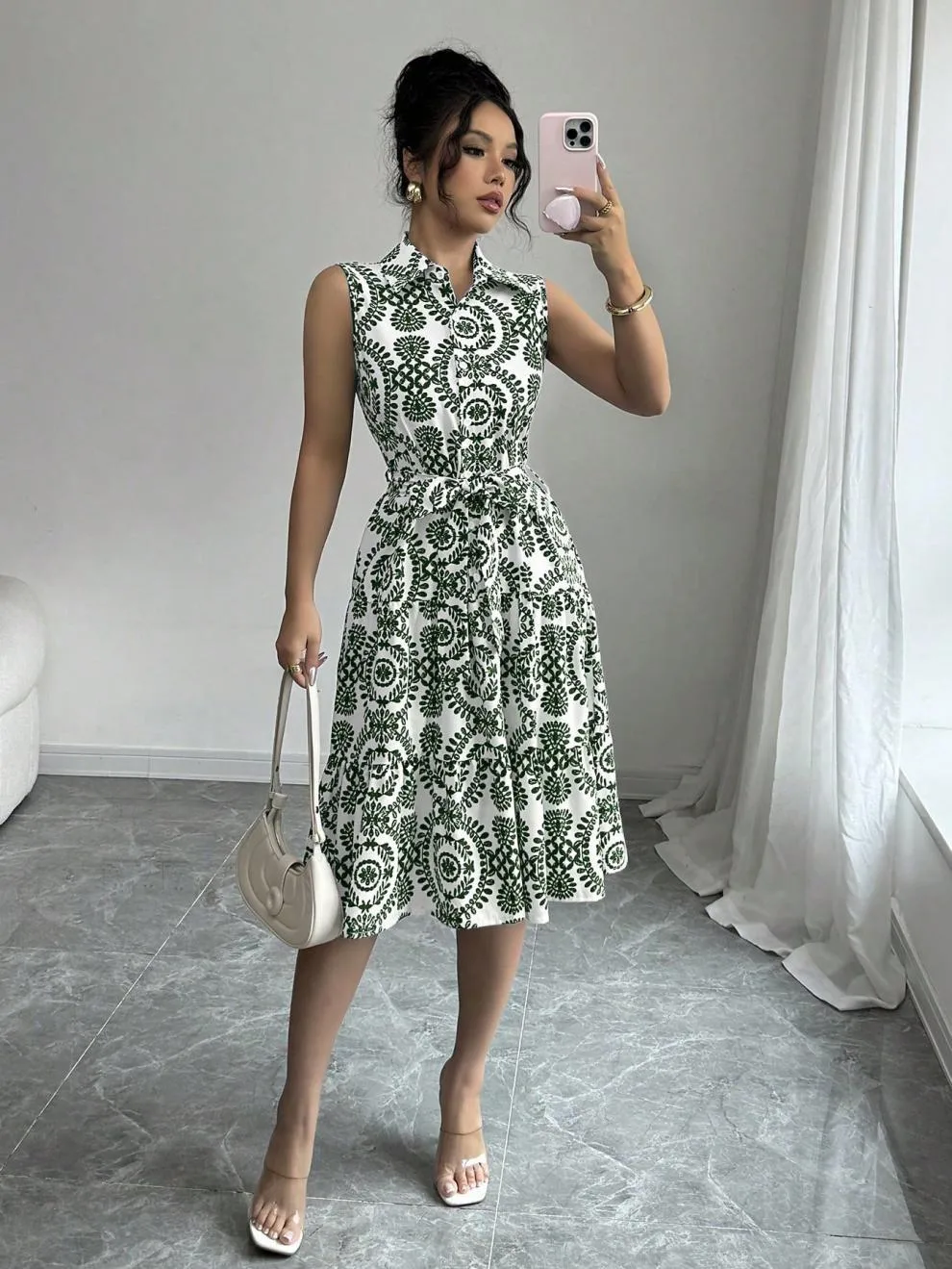 Wholesale Women's Elegant Streetwear Printing Casual Holiday Daily Turndown Sleeveless Sheath Dress display picture 10