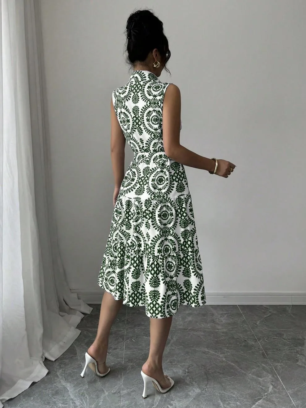 Wholesale Women's Elegant Streetwear Printing Casual Holiday Daily Turndown Sleeveless Sheath Dress display picture 11