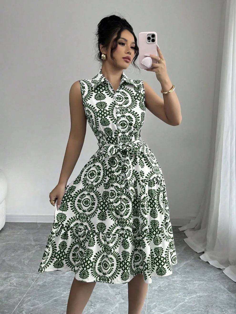 Wholesale Women's Elegant Streetwear Printing Casual Holiday Daily Turndown Sleeveless Sheath Dress display picture 12