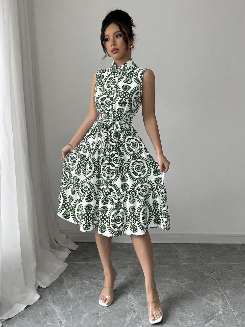 Wholesale Women's Elegant Streetwear Printing Casual Holiday Daily Turndown Sleeveless Sheath Dress display picture 13