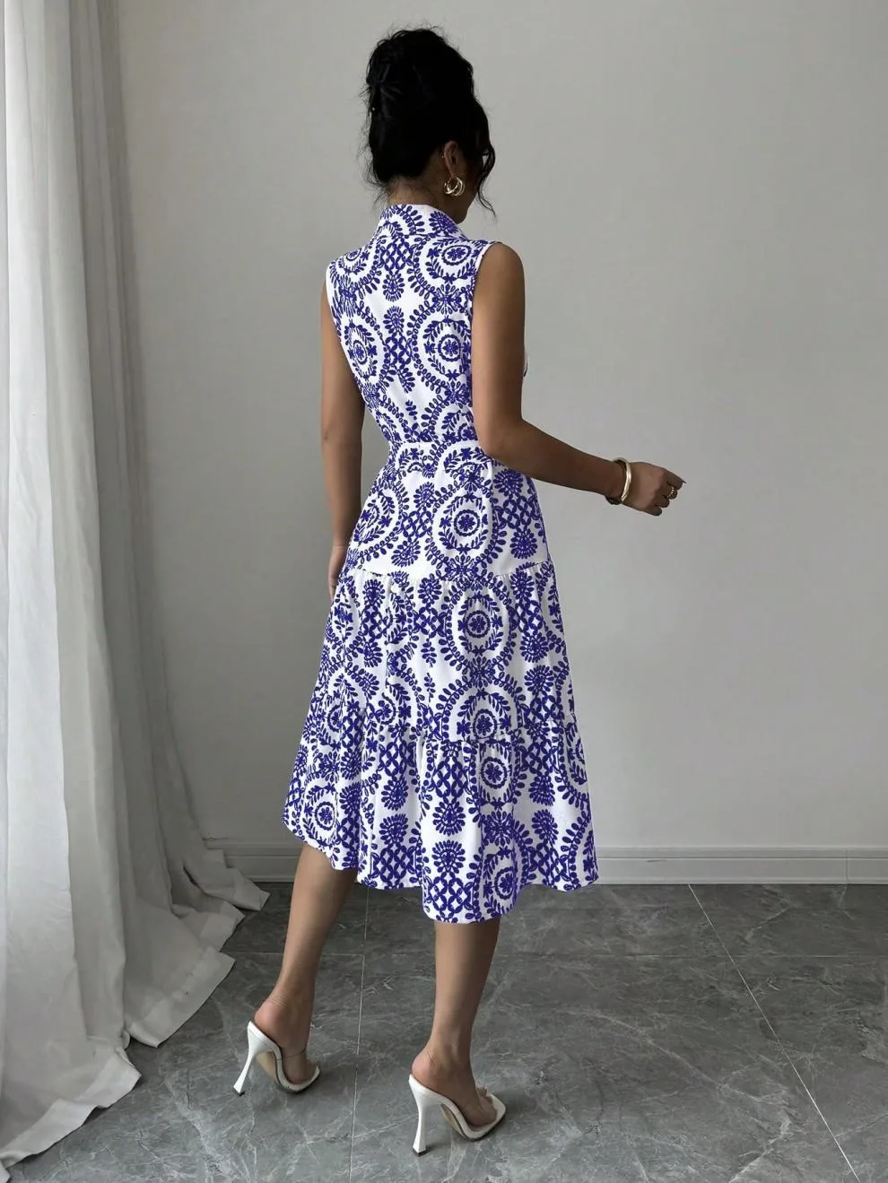 Wholesale Women's Elegant Streetwear Printing Casual Holiday Daily Turndown Sleeveless Sheath Dress display picture 17