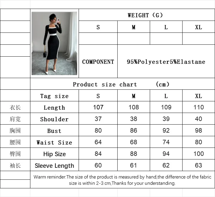 New    Women's Clothing Stitching Contrast Color Long Skirt Sexy Hip Long Sleeve Dress display picture 2