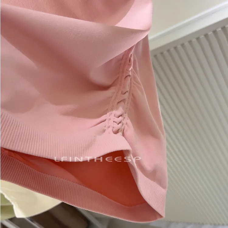 Ice Cream Pleated Bubble Slim Seamless V-neck Short Sleeve Sports Fixed Coaster Yoga Clothes Fitness Top Women display picture 11