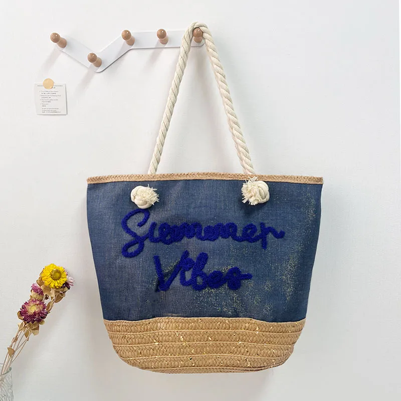 New Tassel Striped Shoulder Bag For Women, Large Capacity, Versatile And Fashionable Straw Beach Bag, Embroidered Letter Tote Bag display picture 5