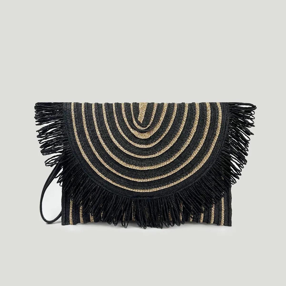 Paper Straw Woven Tassel Clutch Bag  Fashion Straw Envelope Bag Women's Wholesale Flip Cover Contrasting Color Stitching Clutch Bag display picture 1