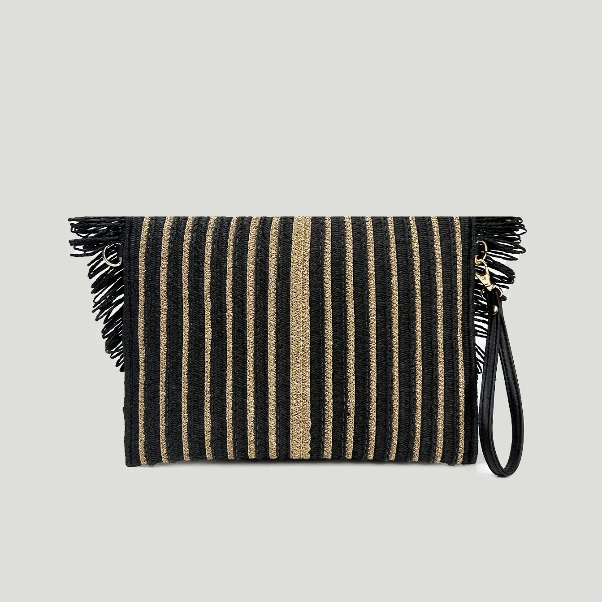 Paper Straw Woven Tassel Clutch Bag  Fashion Straw Envelope Bag Women's Wholesale Flip Cover Contrasting Color Stitching Clutch Bag display picture 3