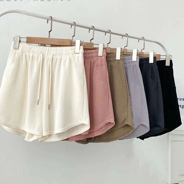 Sports Shorts Women's Waffle Casual All-match Home A- Line Pants Outer Wear Drawstring New High Waist Slimming Shorts display picture 2