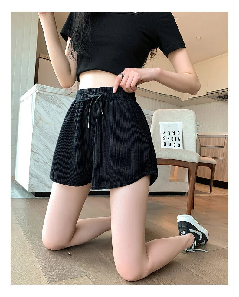 Sports Shorts Women's Waffle Casual All-match Home A- Line Pants Outer Wear Drawstring New High Waist Slimming Shorts display picture 5