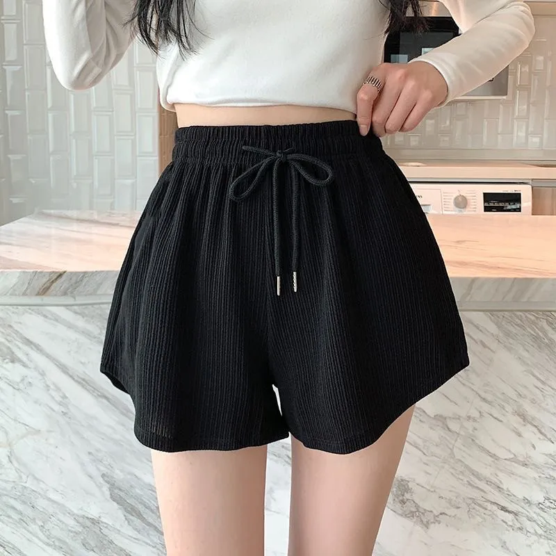 Sports Shorts Women's Waffle Casual All-match Home A- Line Pants Outer Wear Drawstring New High Waist Slimming Shorts display picture 6