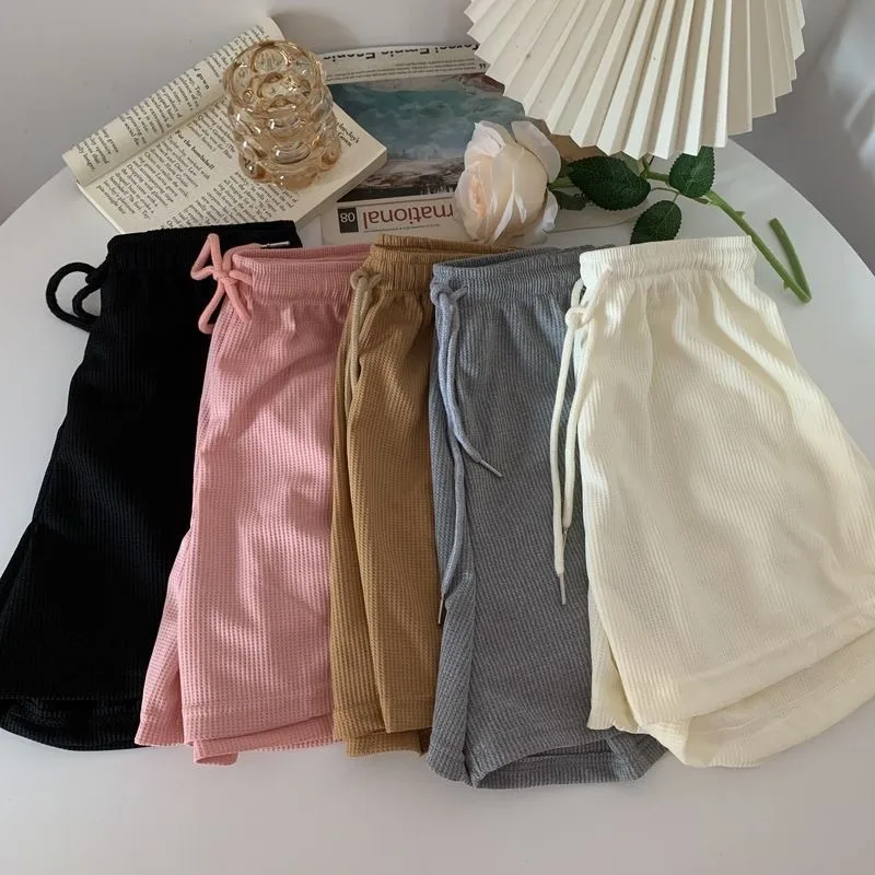 Sports Shorts Women's Waffle Casual All-match Home A- Line Pants Outer Wear Drawstring New High Waist Slimming Shorts display picture 7