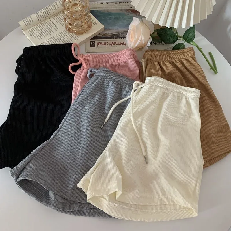 Sports Shorts Women's Waffle Casual All-match Home A- Line Pants Outer Wear Drawstring New High Waist Slimming Shorts display picture 8
