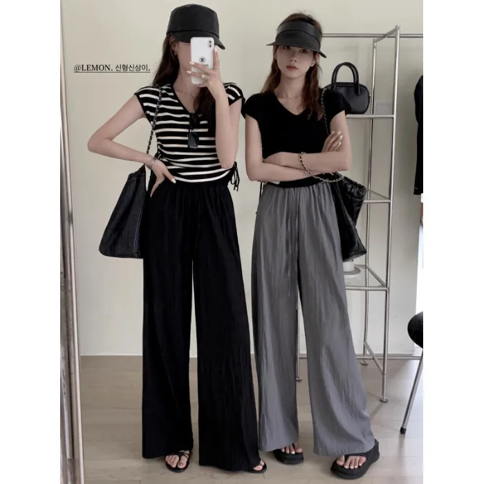 Ice Silk Yamamoto Pants Women's Summer Thin High Waist Slimming Wide Leg Pants Loose Straight Lazy Style Casual Pants display picture 3