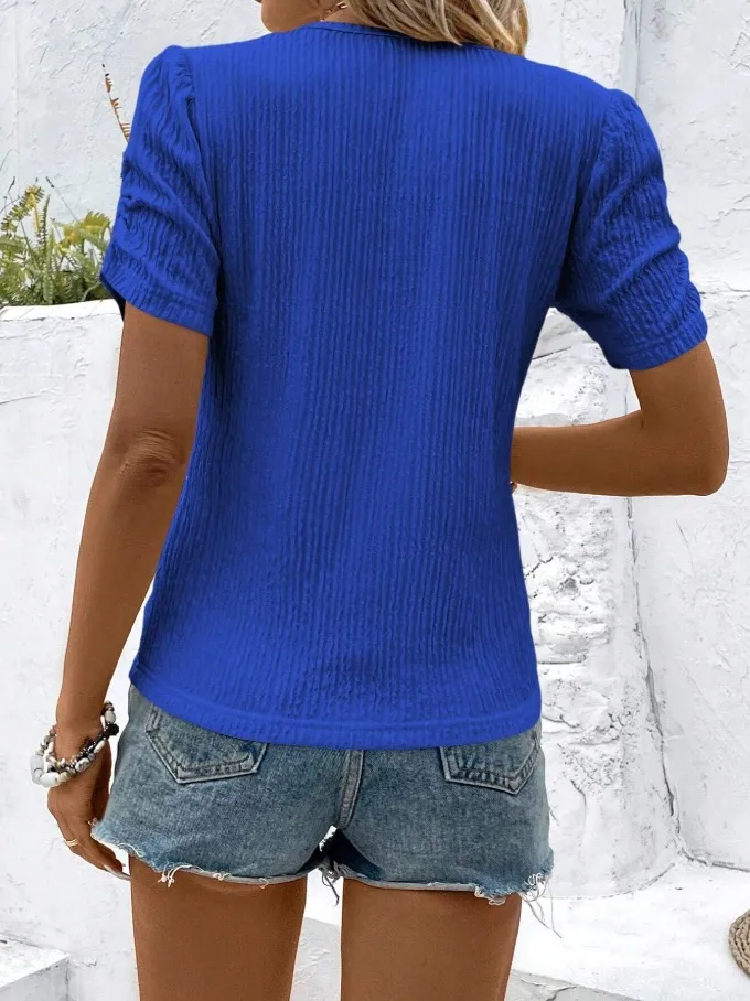 Women's Clothing  Independent Station Spring And Summer New Round Neck Fashion Pleated Short-Sleeved T-Shirt Tops display picture 7