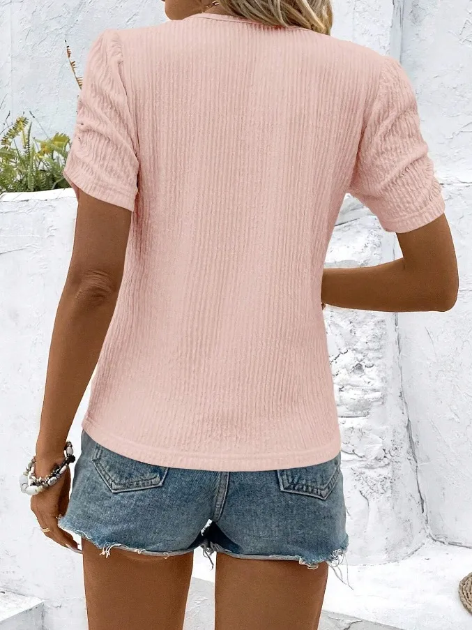Women's Clothing  Independent Station Spring And Summer New Round Neck Fashion Pleated Short-Sleeved T-Shirt Tops display picture 13