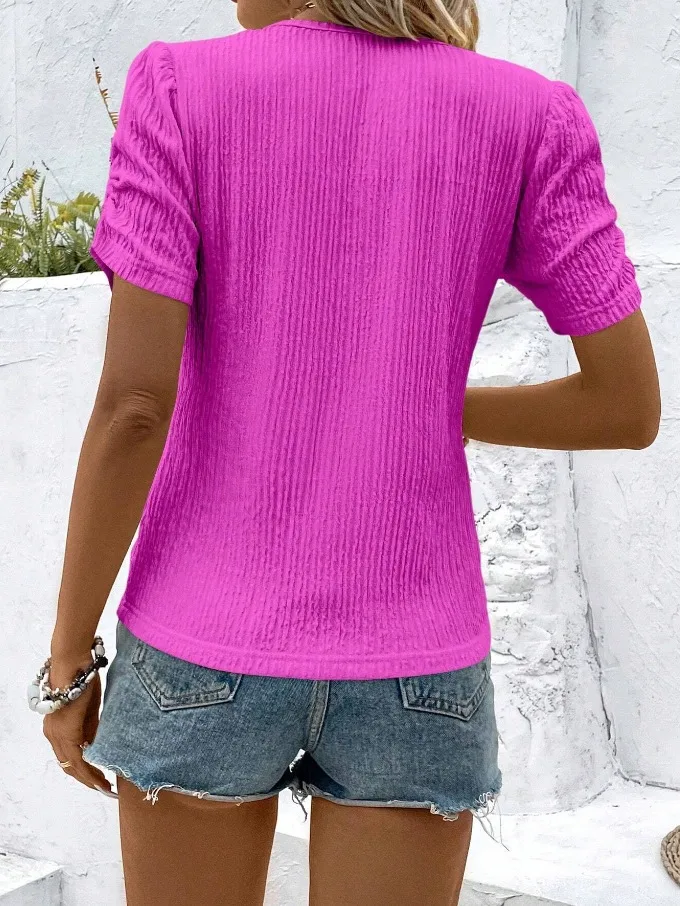 Women's Clothing  Independent Station Spring And Summer New Round Neck Fashion Pleated Short-Sleeved T-Shirt Tops display picture 19
