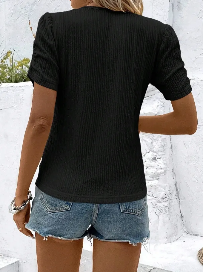 Women's Clothing  Independent Station Spring And Summer New Round Neck Fashion Pleated Short-Sleeved T-Shirt Tops display picture 25