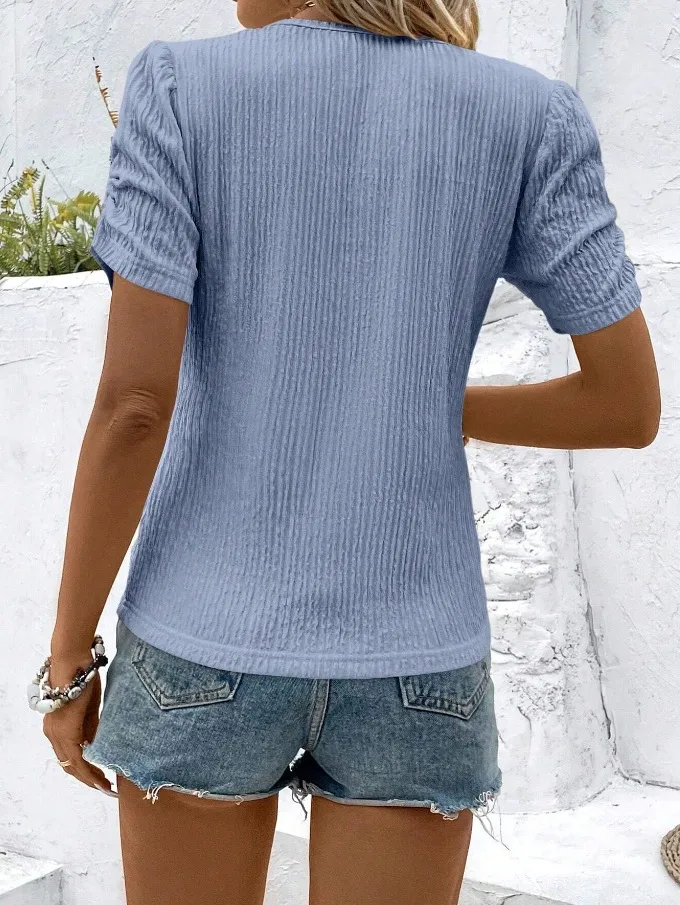 Women's Clothing  Independent Station Spring And Summer New Round Neck Fashion Pleated Short-Sleeved T-Shirt Tops display picture 31