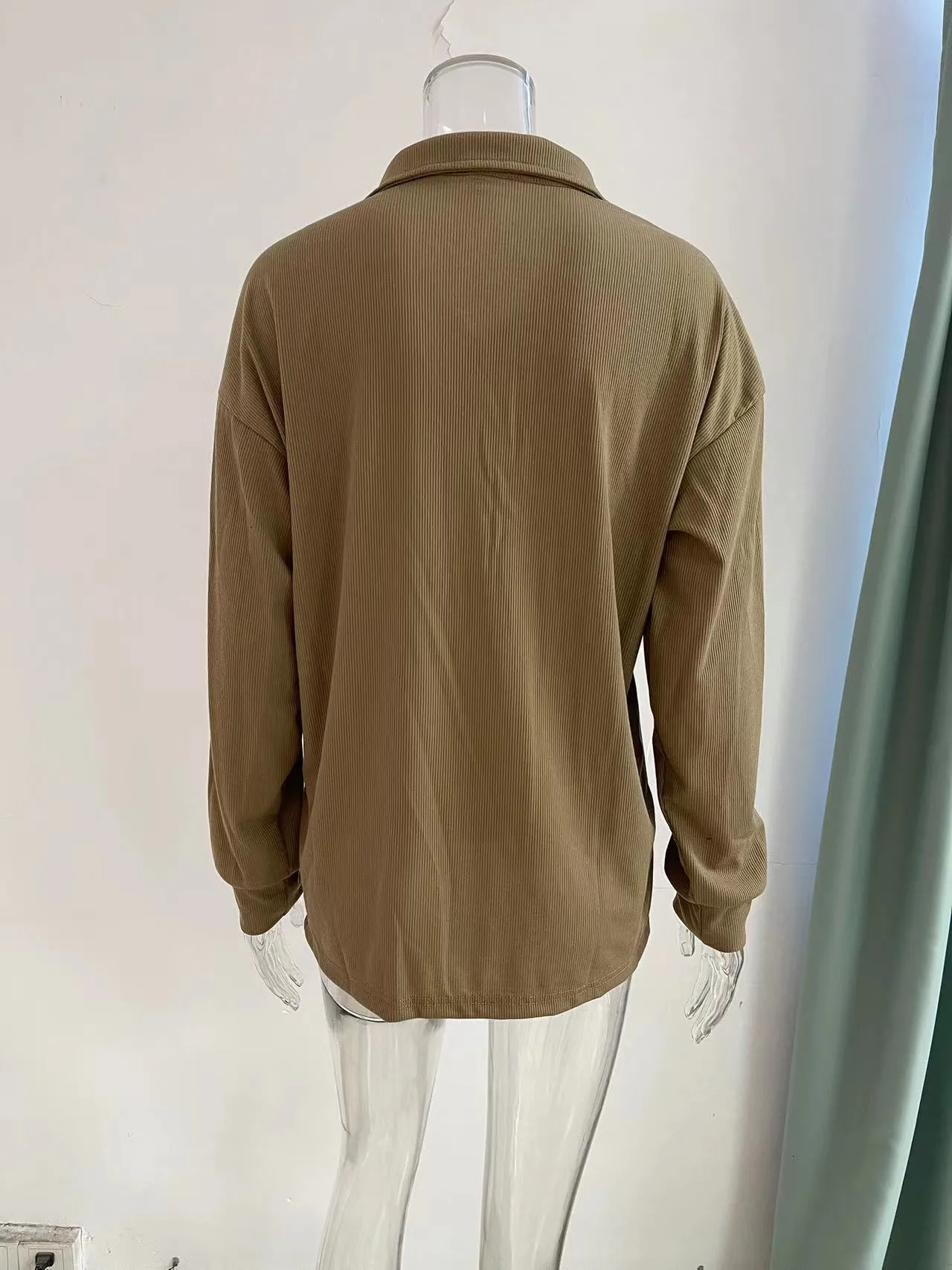 Solid Color Knitted Long-Sleeved Casual Shirt Women's Loose Design Classic Collar Single Button T-shirt Autumn And Winter New display picture 10