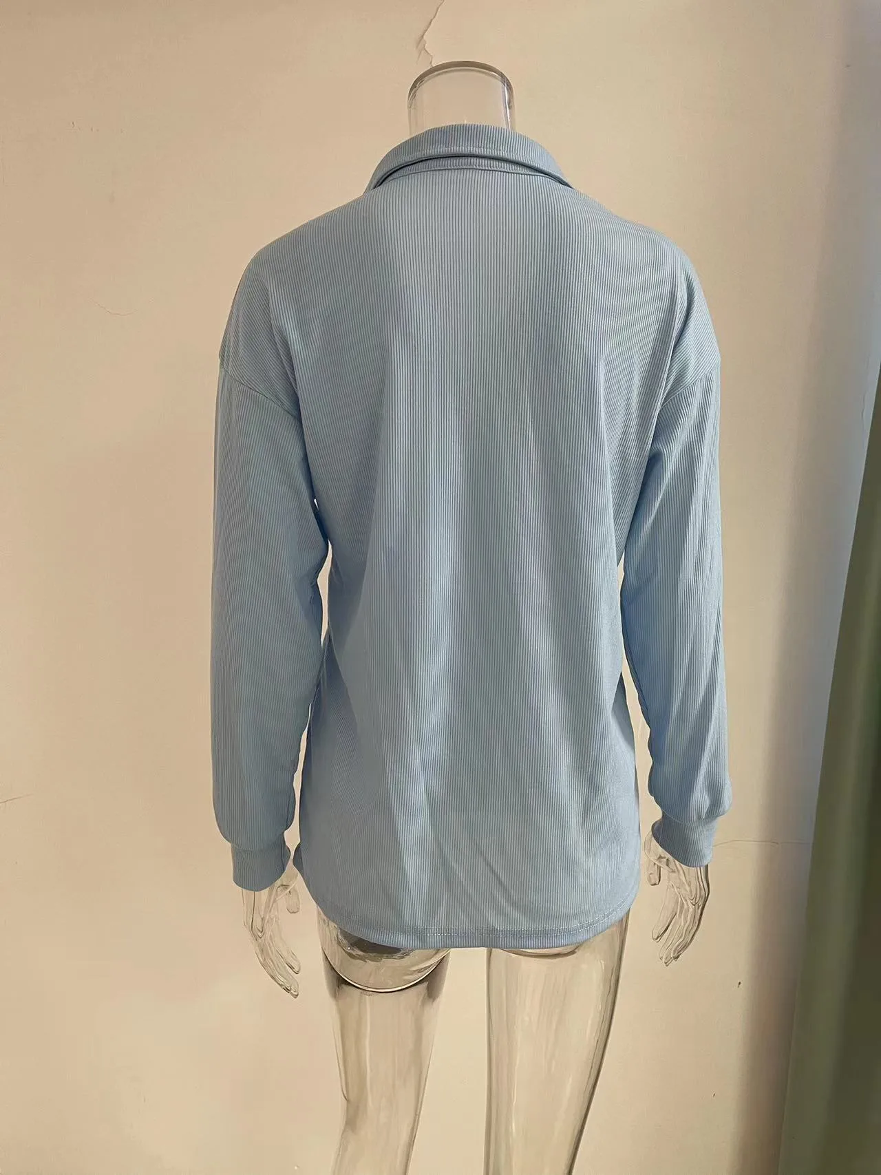Solid Color Knitted Long-Sleeved Casual Shirt Women's Loose Design Classic Collar Single Button T-shirt Autumn And Winter New display picture 13
