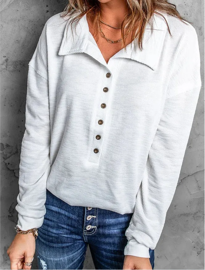 Solid Color Knitted Long-Sleeved Casual Shirt Women's Loose Design Classic Collar Single Button T-shirt Autumn And Winter New display picture 20