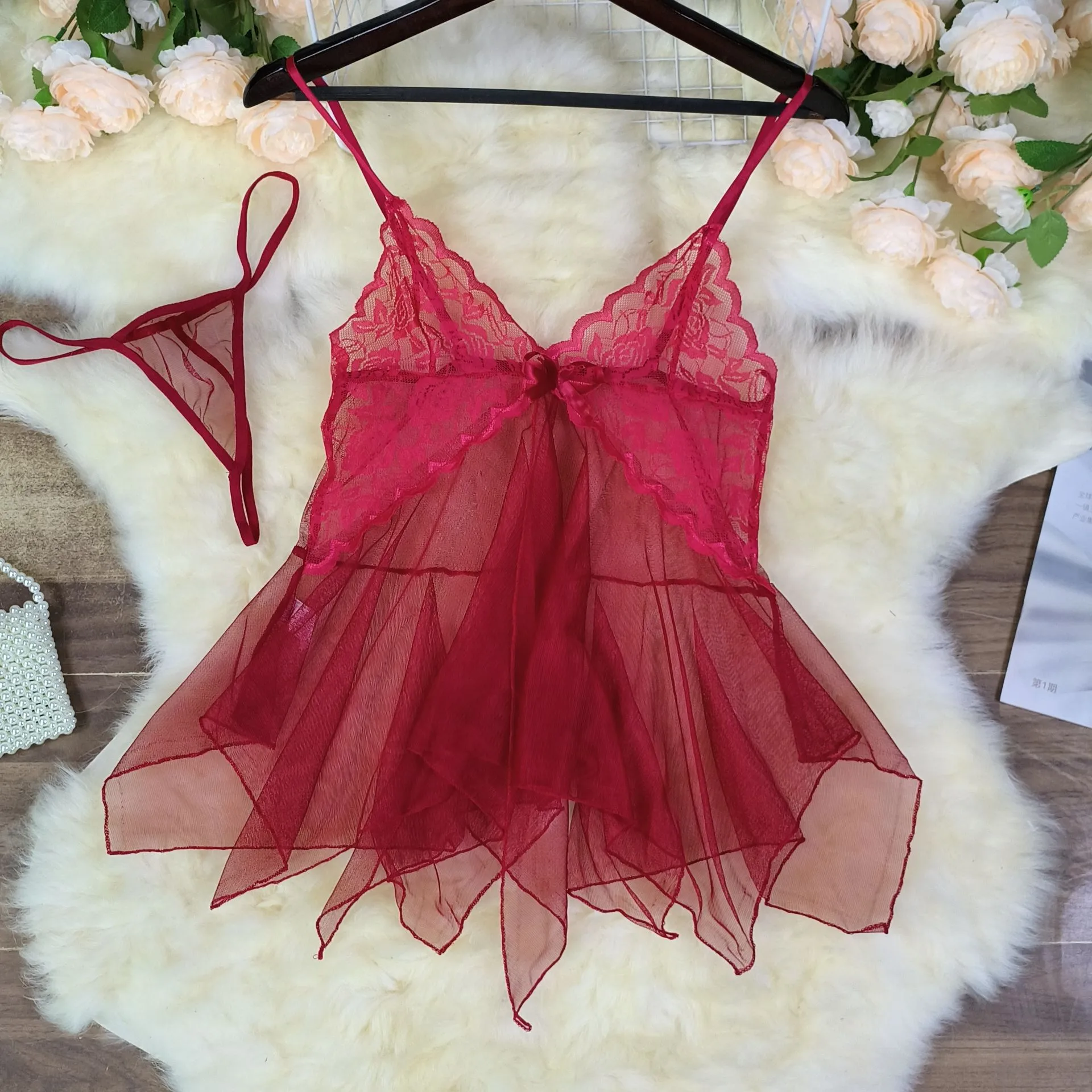 Sexy Lingerie Women's Mesh Deep V Sexy Pure Desire Pajamas Lace Sling Skirt Nightdress display picture 1