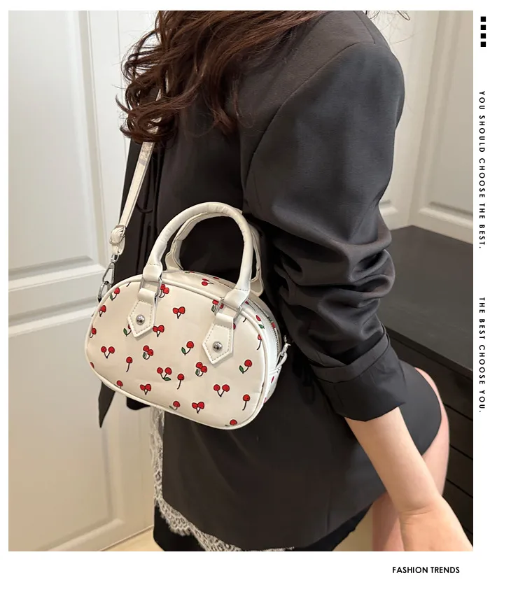 Cute Cherry Print Baseball Bag  New Handbag Women's High-End Style Shoulder Bag Commuter Crossbody Bag display picture 1