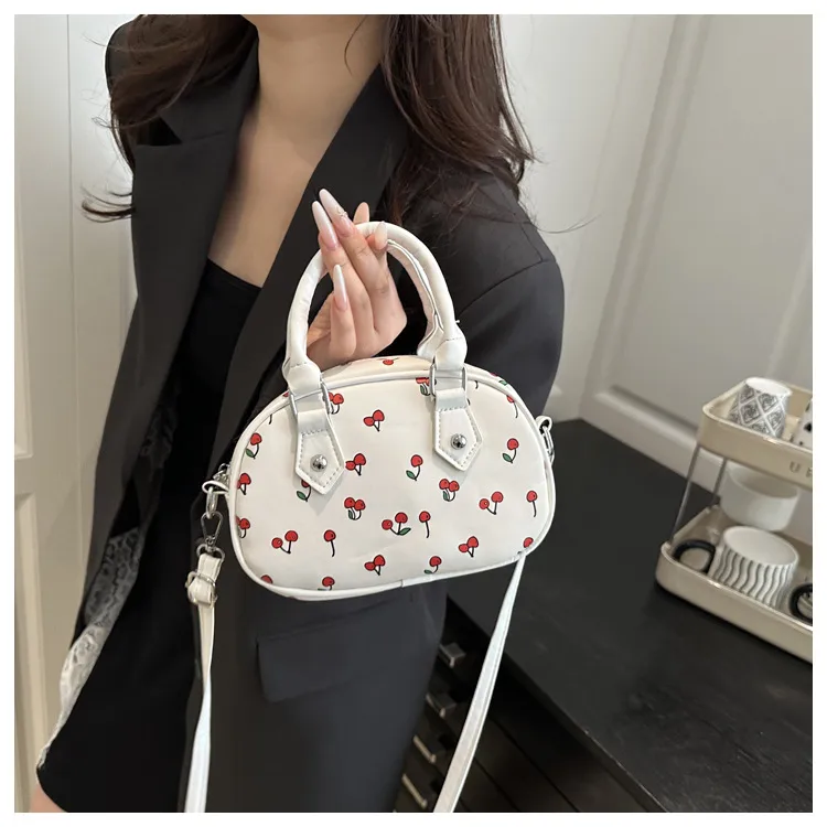 Cute Cherry Print Baseball Bag  New Handbag Women's High-End Style Shoulder Bag Commuter Crossbody Bag display picture 3