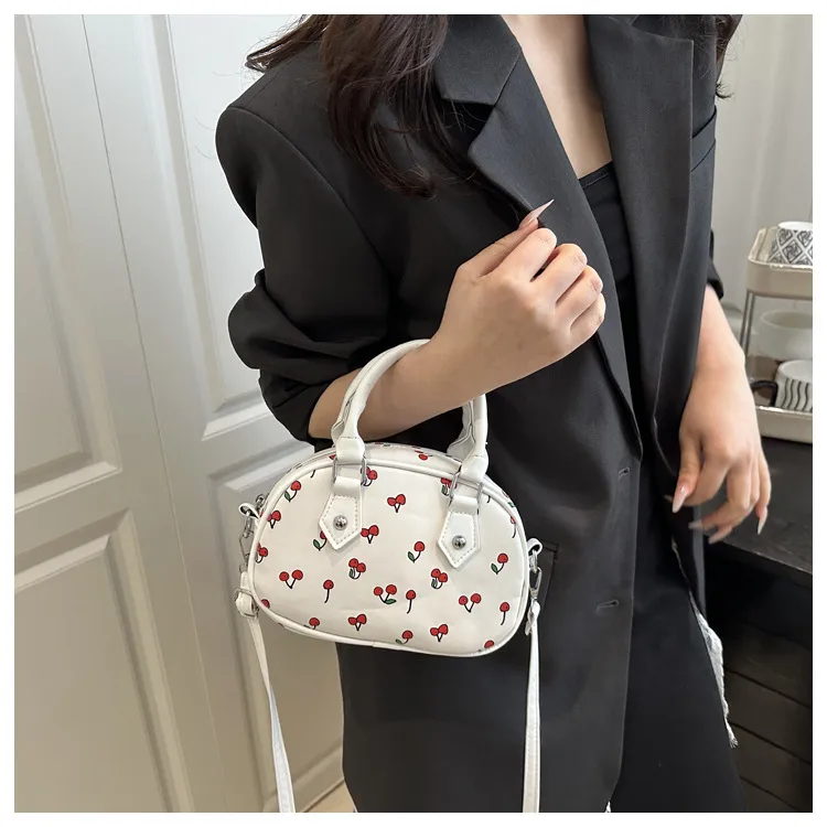 Cute Cherry Print Baseball Bag  New Handbag Women's High-End Style Shoulder Bag Commuter Crossbody Bag display picture 4