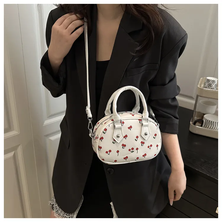 Cute Cherry Print Baseball Bag  New Handbag Women's High-End Style Shoulder Bag Commuter Crossbody Bag display picture 5