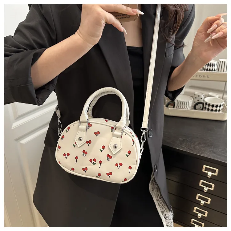 Cute Cherry Print Baseball Bag  New Handbag Women's High-End Style Shoulder Bag Commuter Crossbody Bag display picture 6