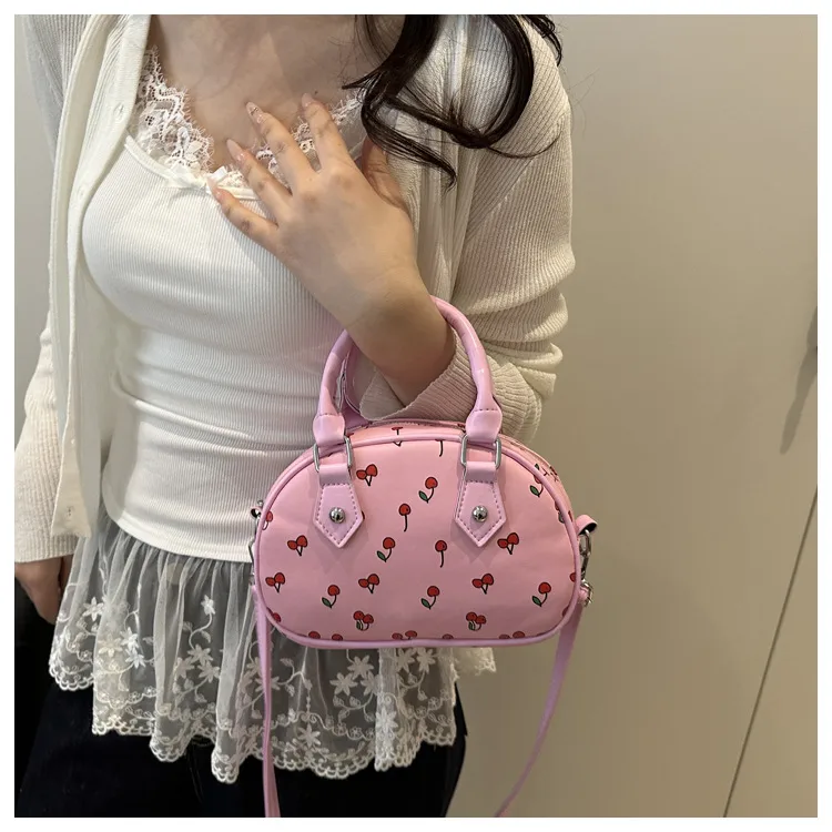 Cute Cherry Print Baseball Bag  New Handbag Women's High-End Style Shoulder Bag Commuter Crossbody Bag display picture 7