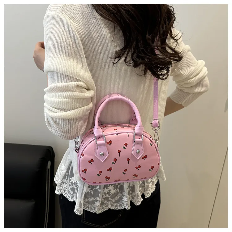 Cute Cherry Print Baseball Bag  New Handbag Women's High-End Style Shoulder Bag Commuter Crossbody Bag display picture 9